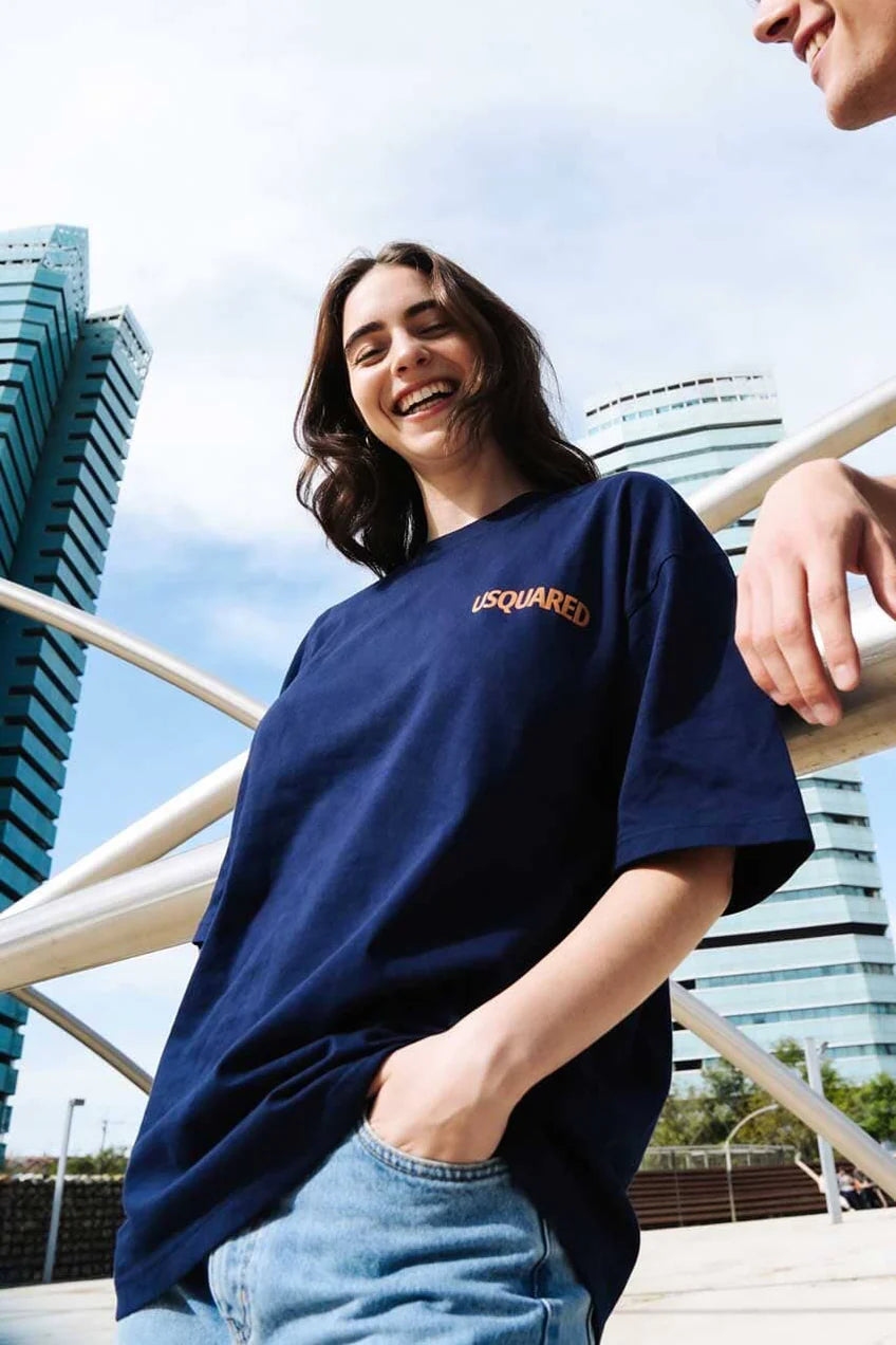 USQUARED Unisex Crown Skull Drop Shoulder Oversized Tee Shirt
