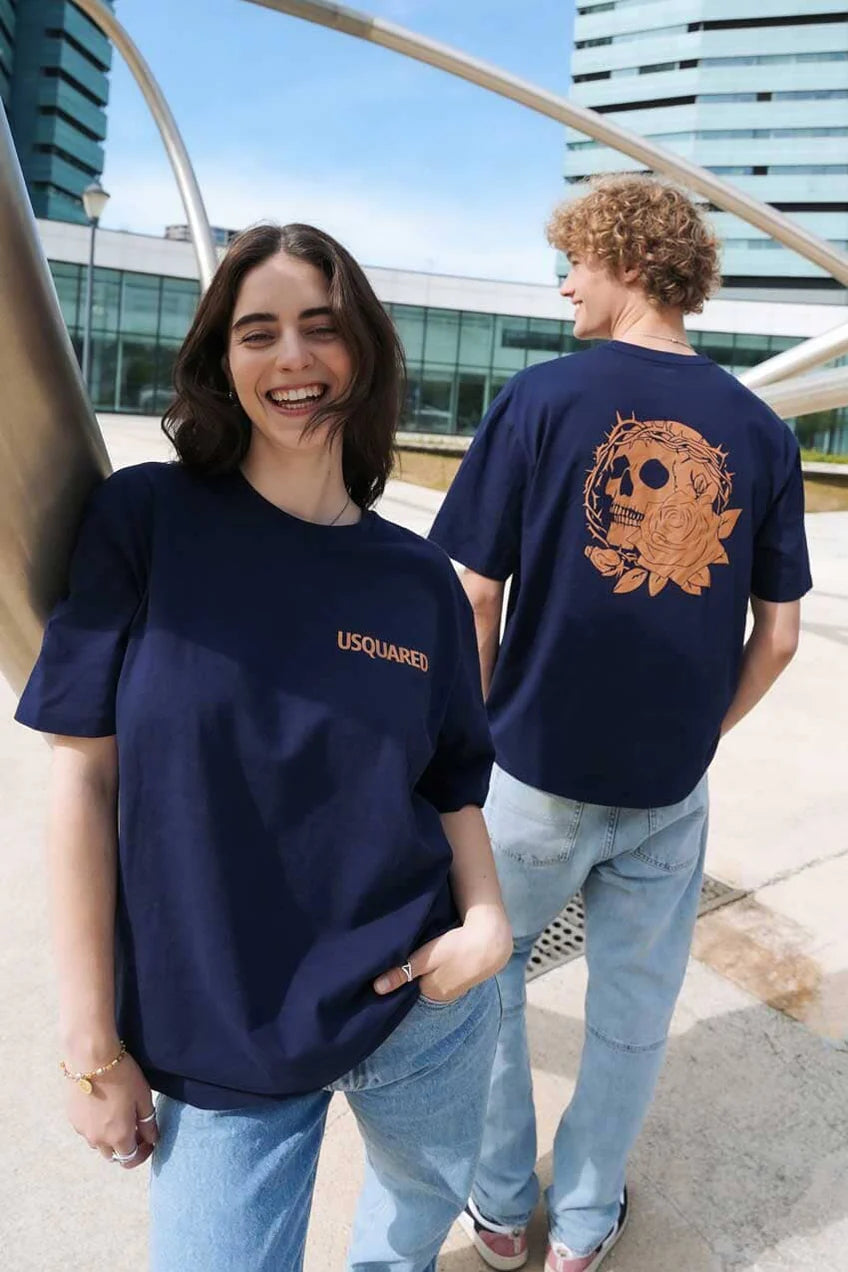 USQUARED Unisex Crown Skull Drop Shoulder Oversized Tee Shirt